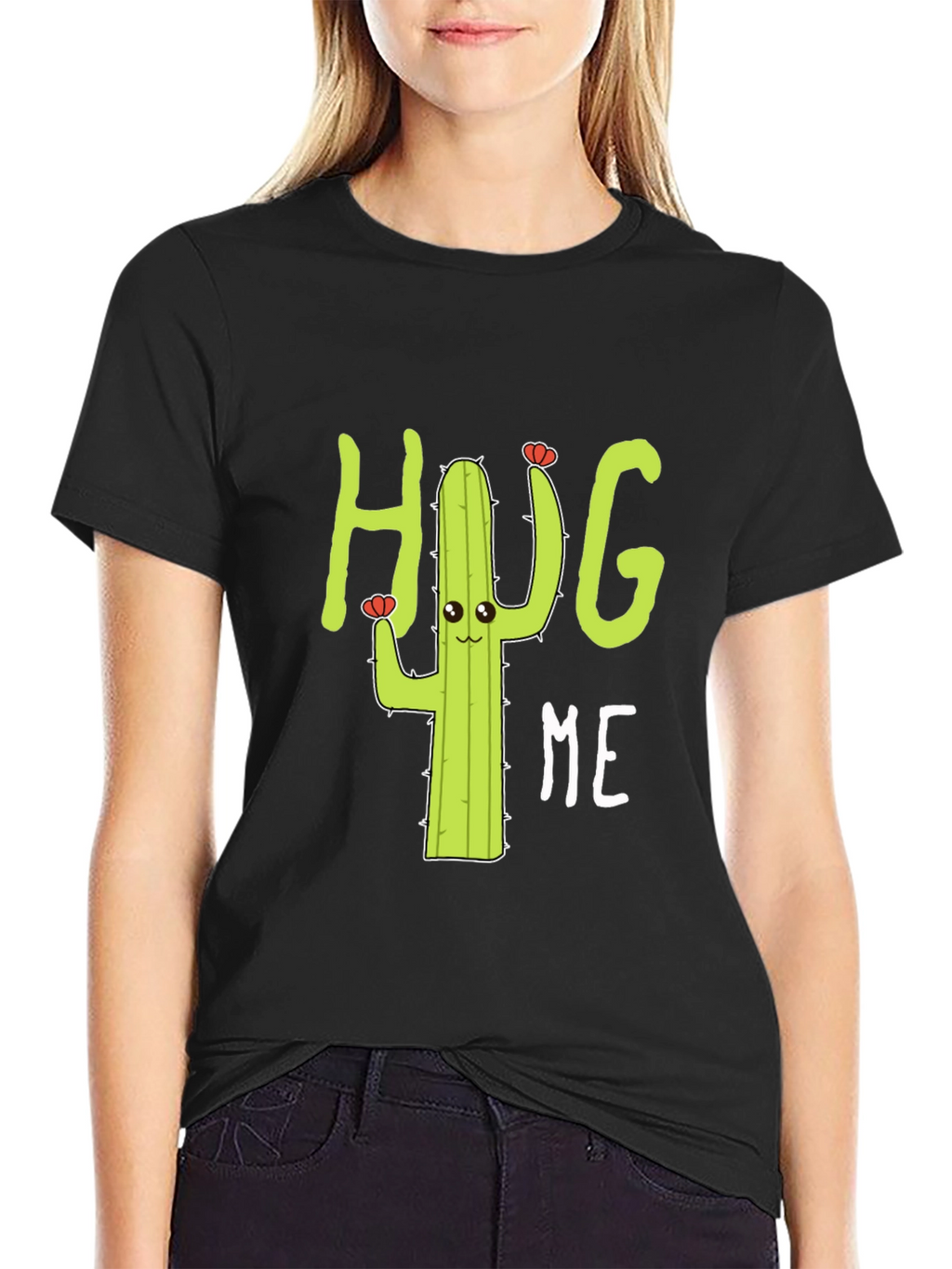 Hug Me Cactus Graphic Tee - Black