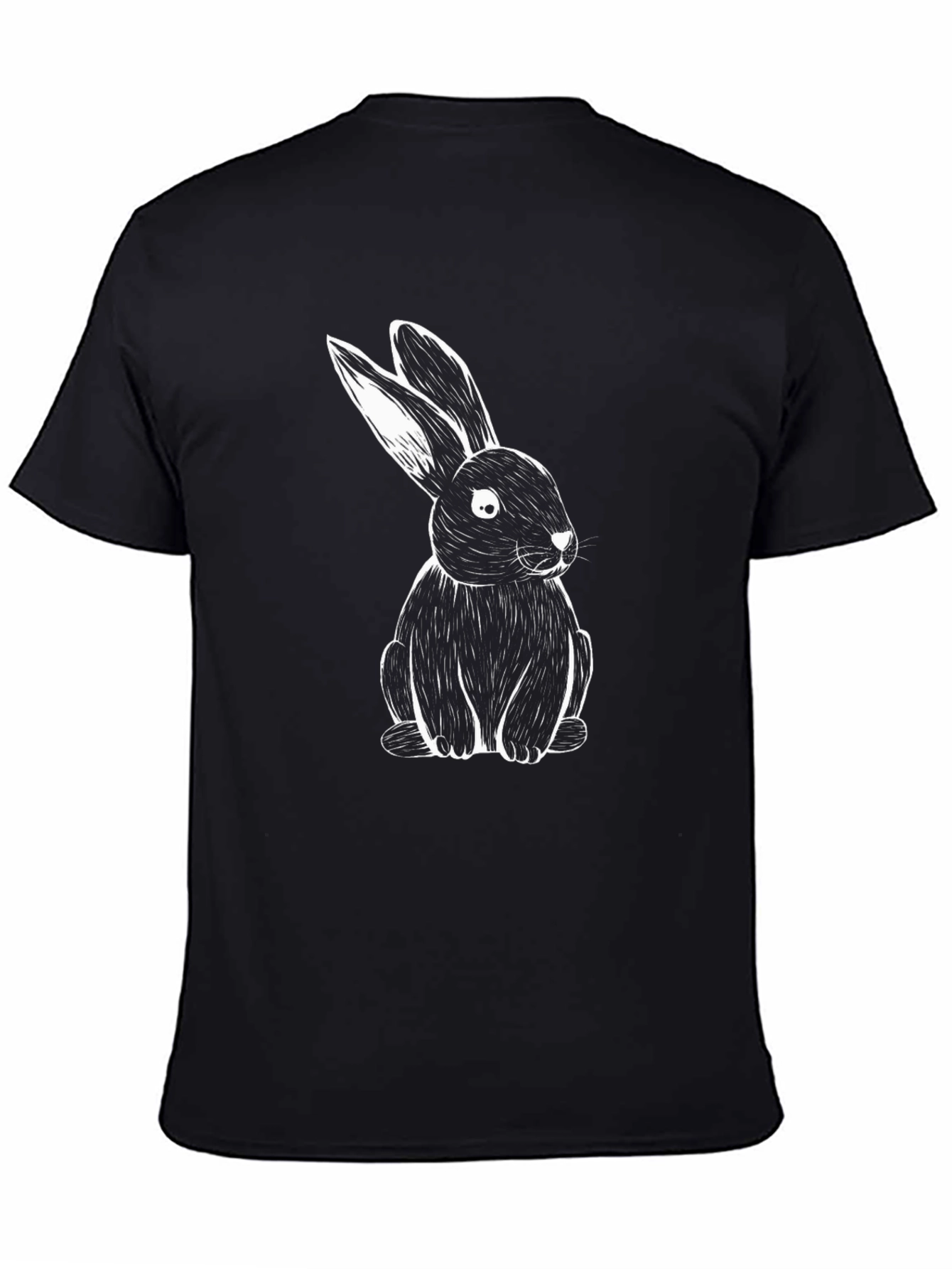 Black T-Shirt with White Rabbit Print