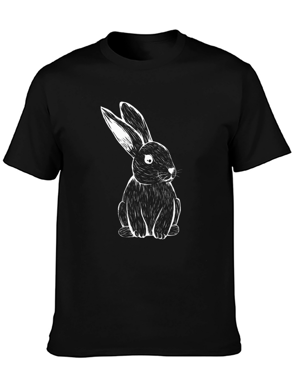 Black T-Shirt with White Rabbit Print
