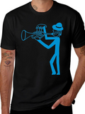 Cool Blue Trumpet Player Graphic Black T-Shirt