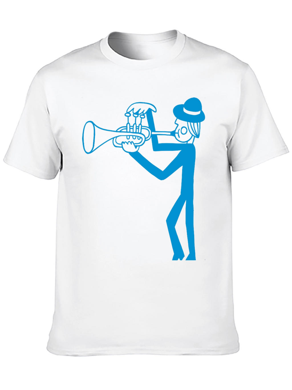 Cool Blue Trumpet Player Graphic Black T-Shirt