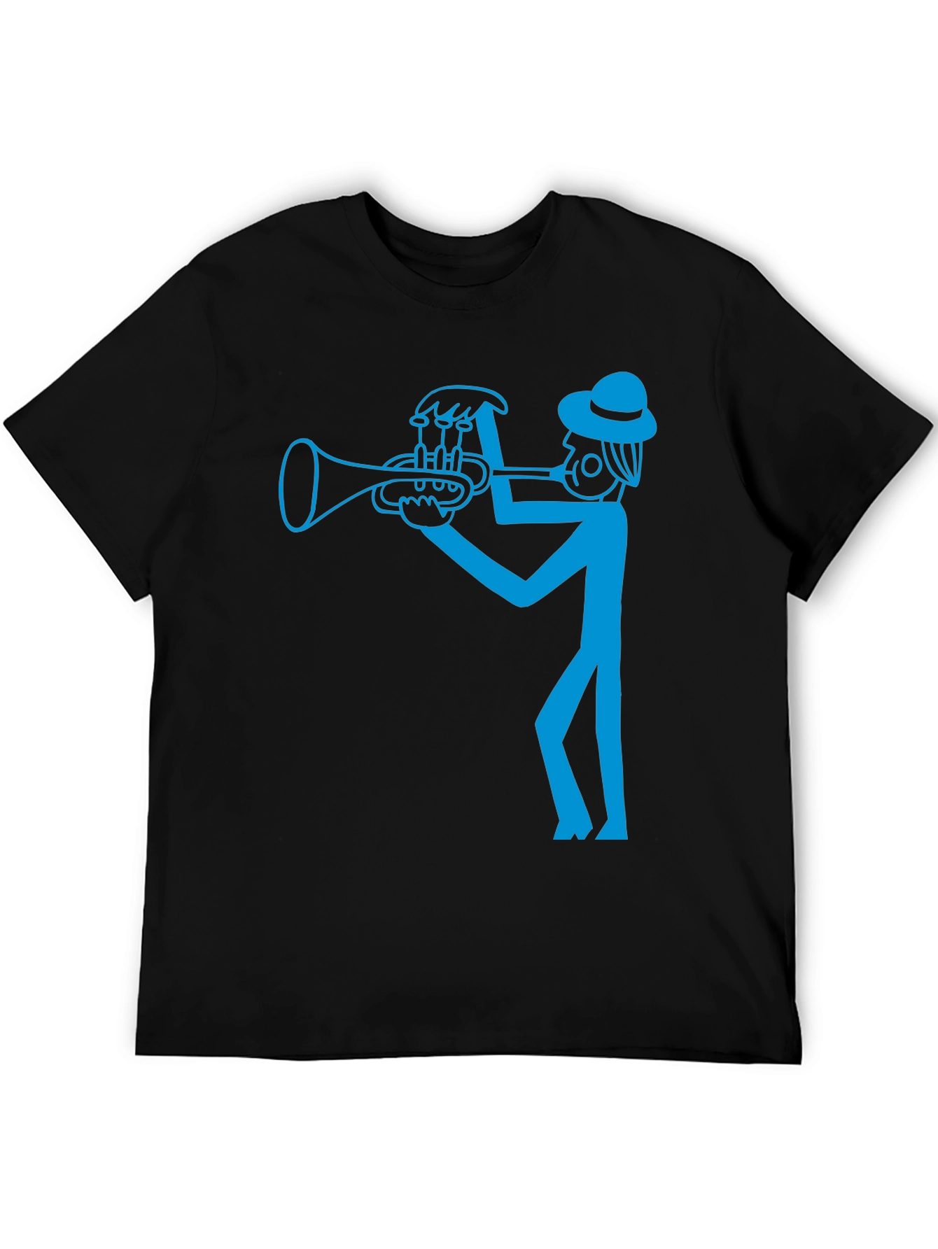 Cool Blue Trumpet Player Graphic Black T-Shirt