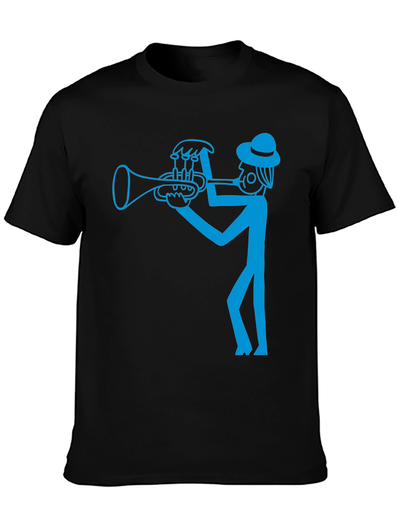 Cool Blue Trumpet Player Graphic Black T-Shirt