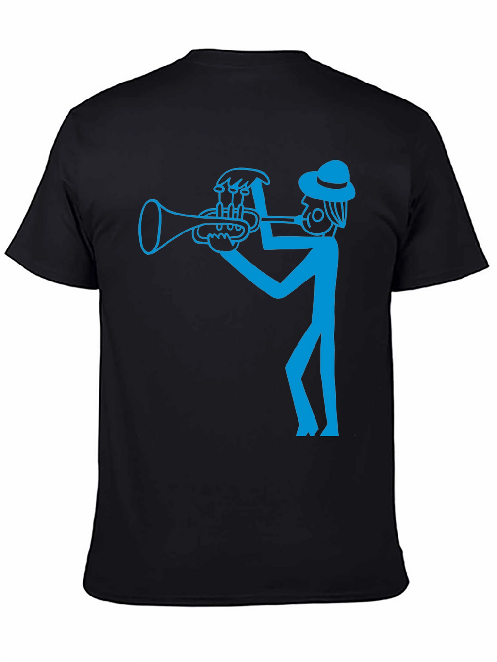 Cool Blue Trumpet Player Graphic Black T-Shirt