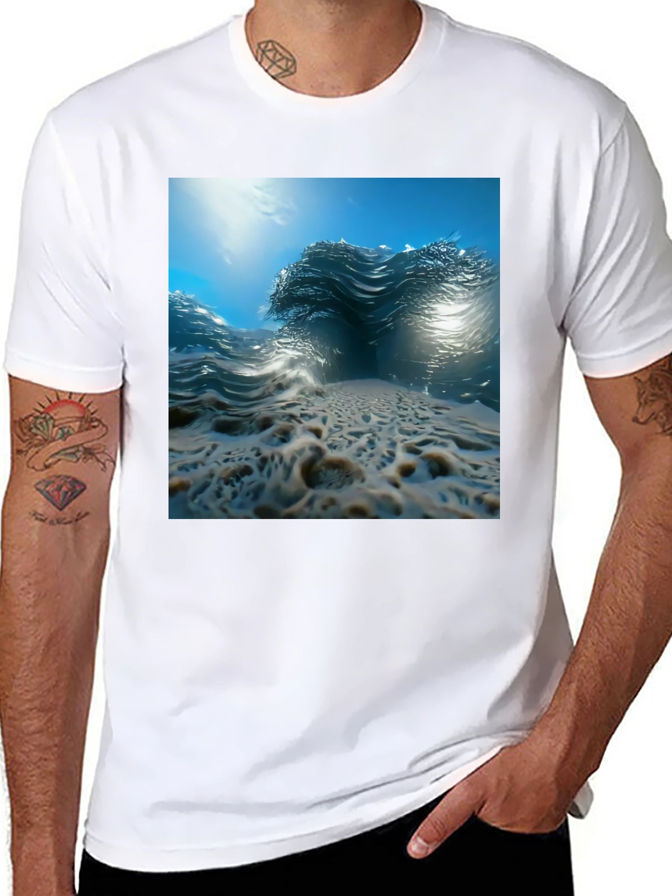 Ocean Wave Print Black Tee