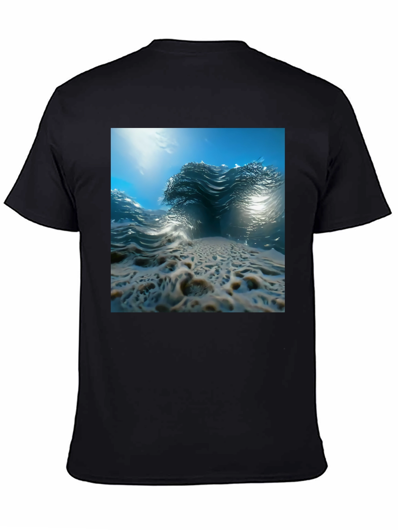 Ocean Wave Print Black Tee