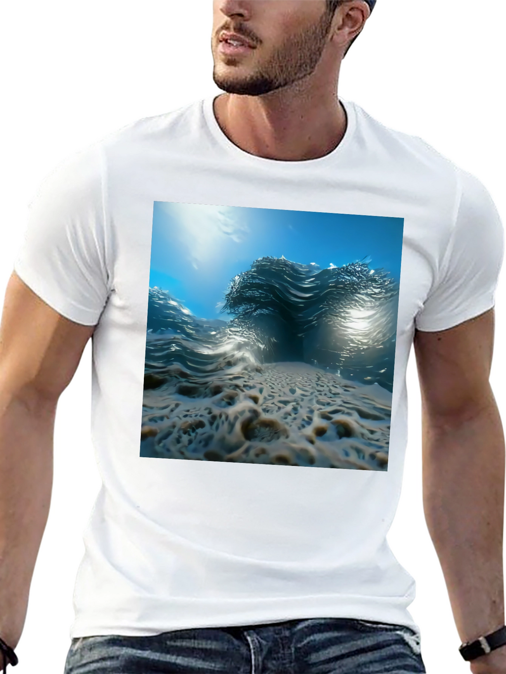 Ocean Wave Print Black Tee