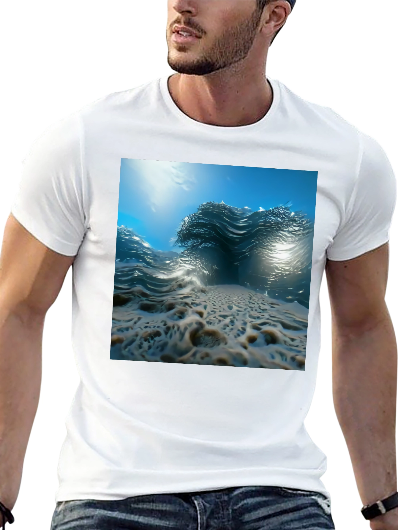Ocean Wave Print Black Tee