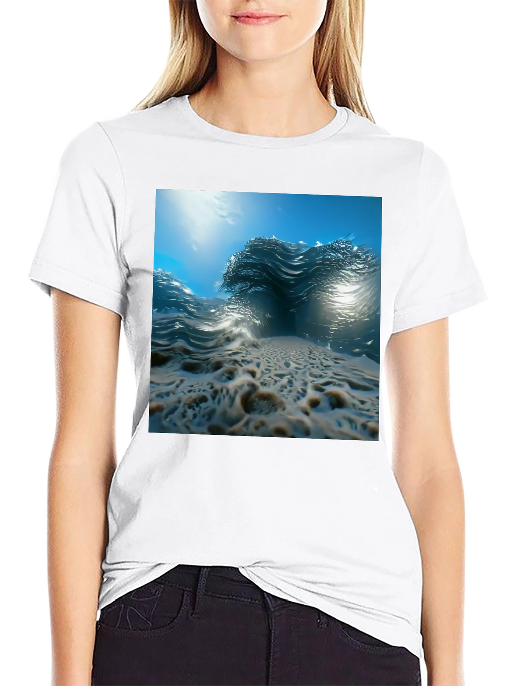Ocean Wave Print Black Tee
