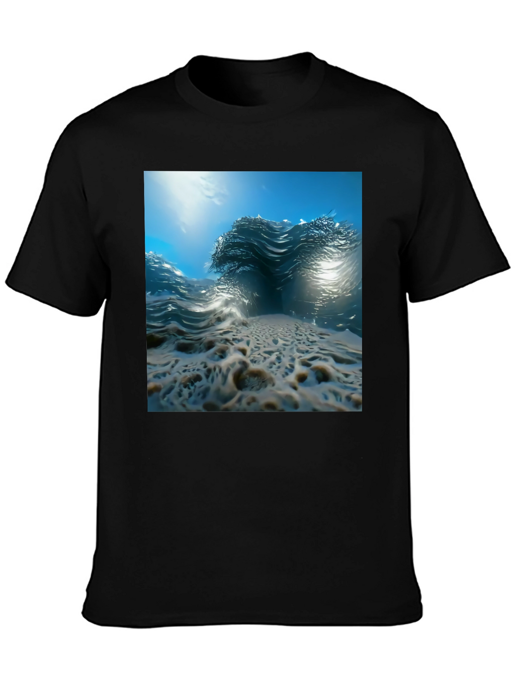 Ocean Wave Print Black Tee