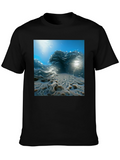 Ocean Wave Print Black Tee