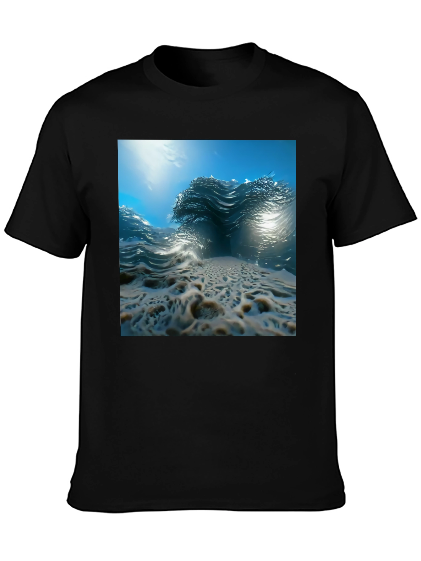 Ocean Wave Print Black Tee