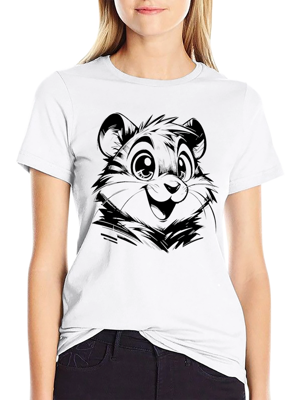 Cute Bear Graphic Tee - Black Cotton Comfort