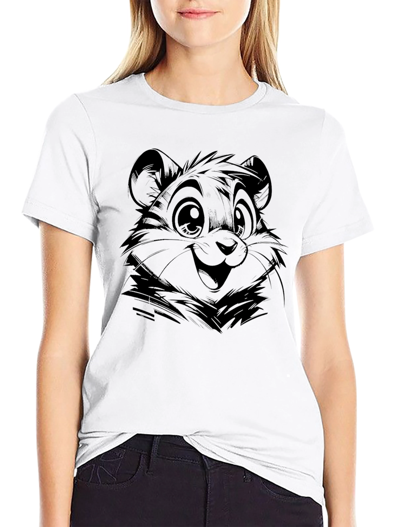 Cute Bear Graphic Tee - Black Cotton Comfort