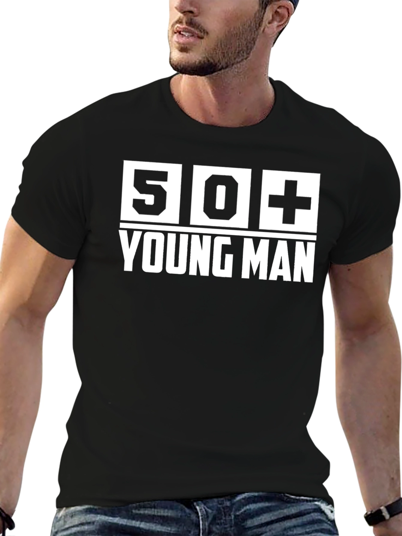 50+ Young Man Black T-Shirt