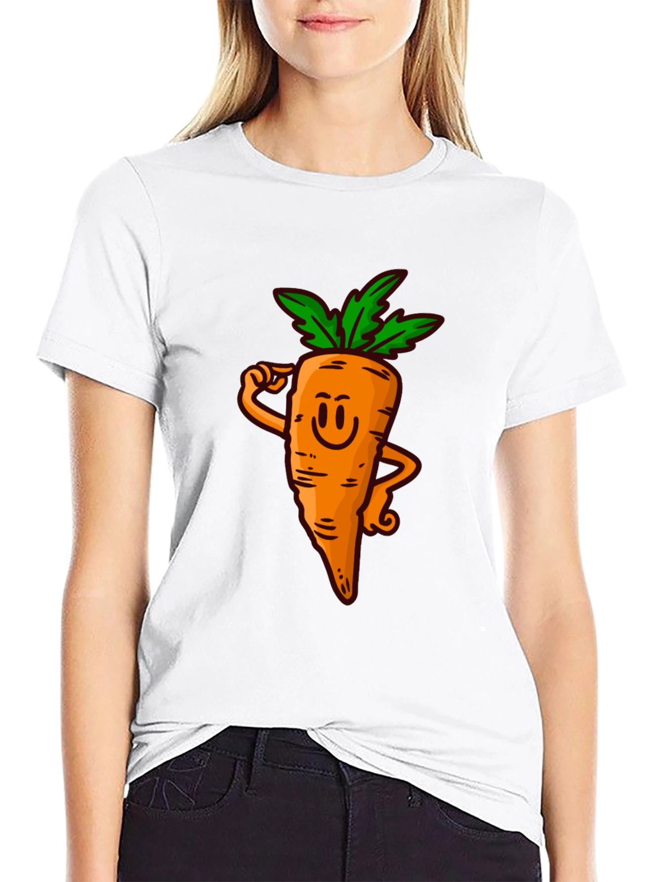 Funny Carrot Cartoon Black T-Shirt