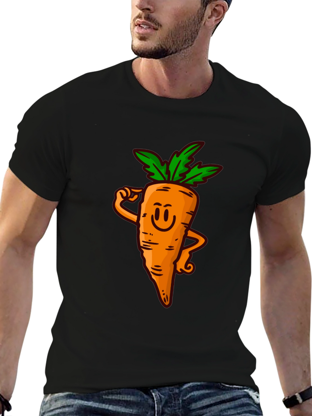 Funny Carrot Cartoon Black T-Shirt