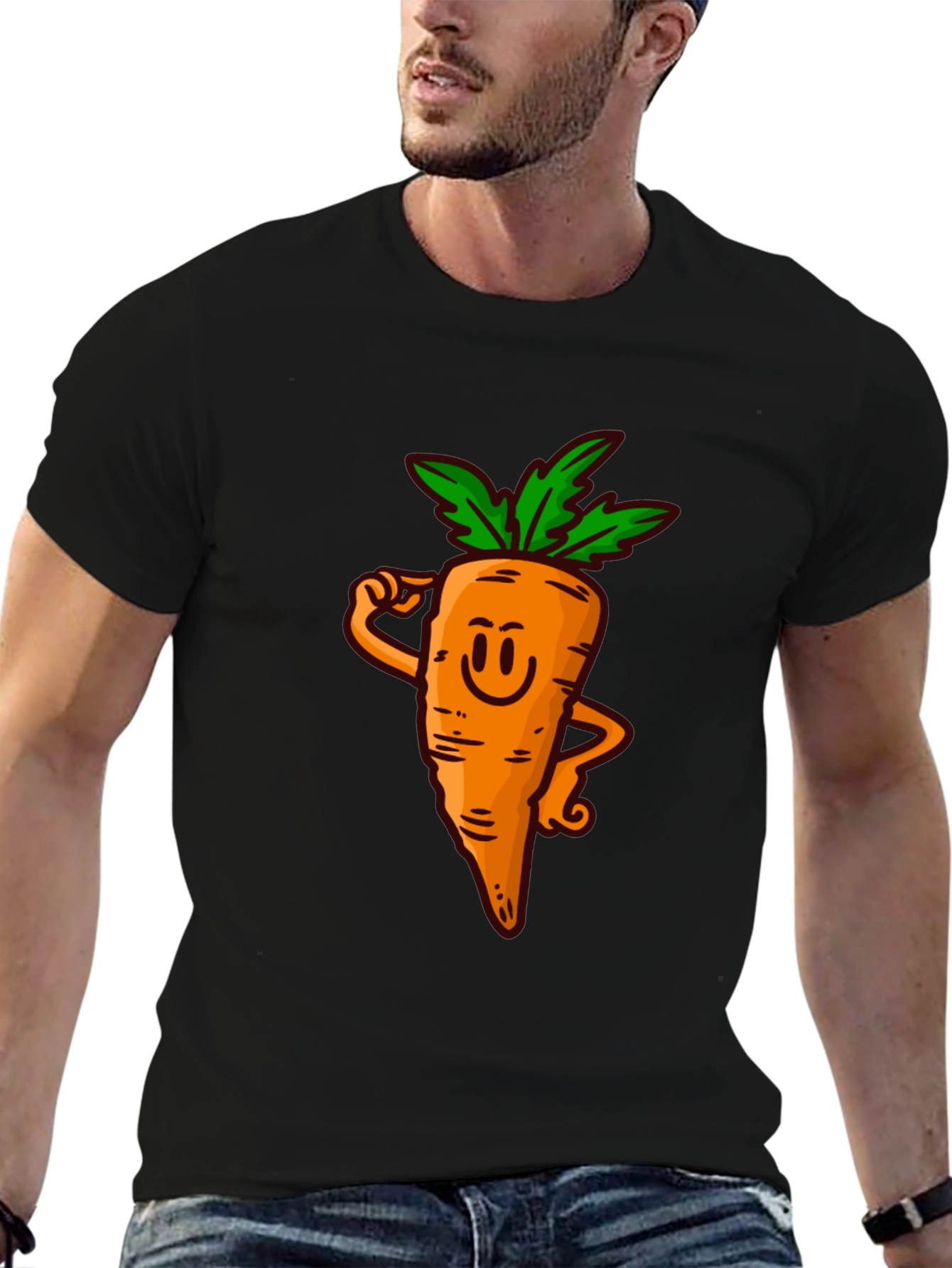 Funny Carrot Cartoon Black T-Shirt