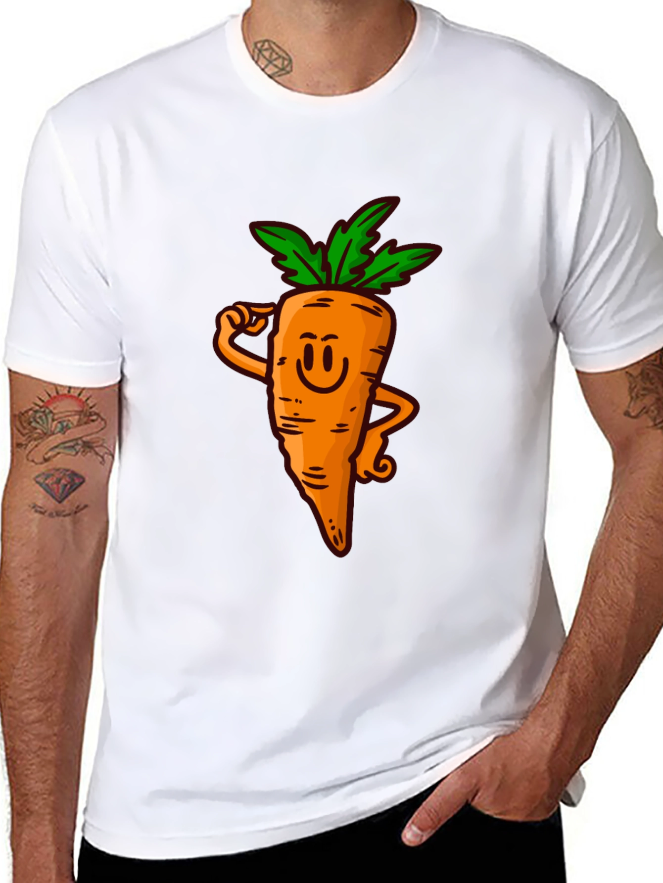 Funny Carrot Cartoon Black T-Shirt