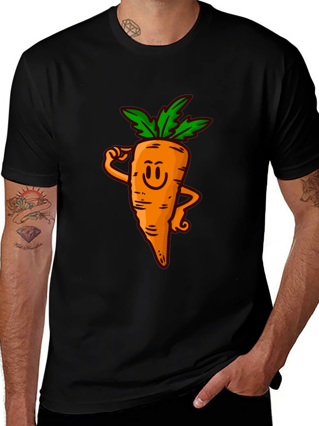 Funny Carrot Cartoon Black T-Shirt