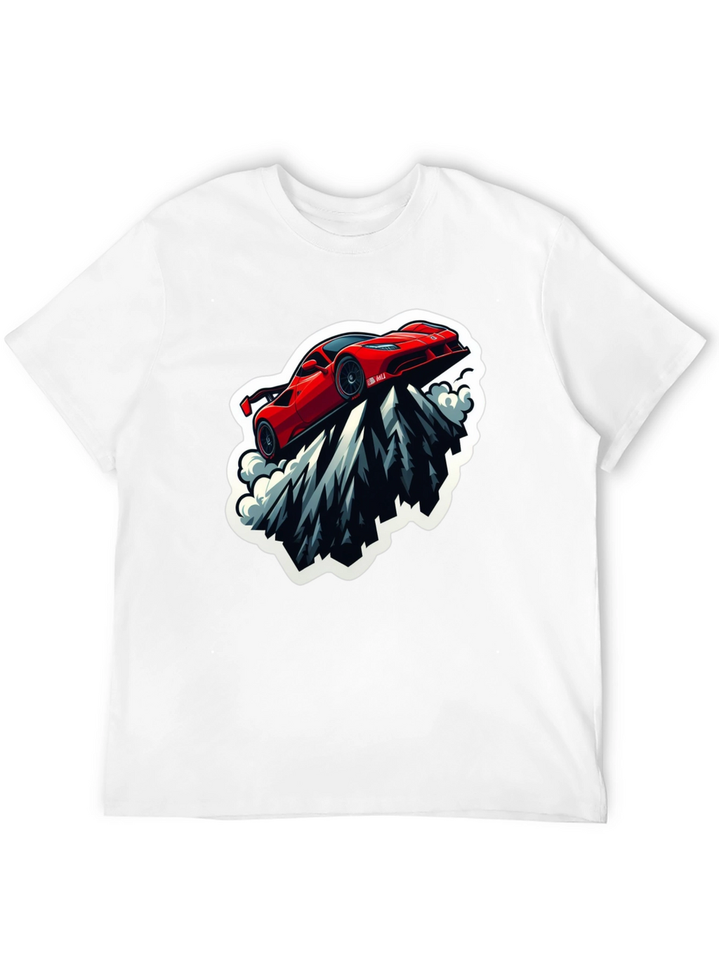 Red Sports Car Mountain Graphic Black T-Shirt