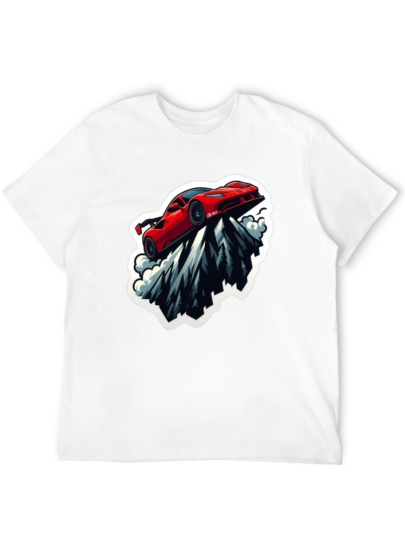 Red Sports Car Mountain Graphic Black T-Shirt