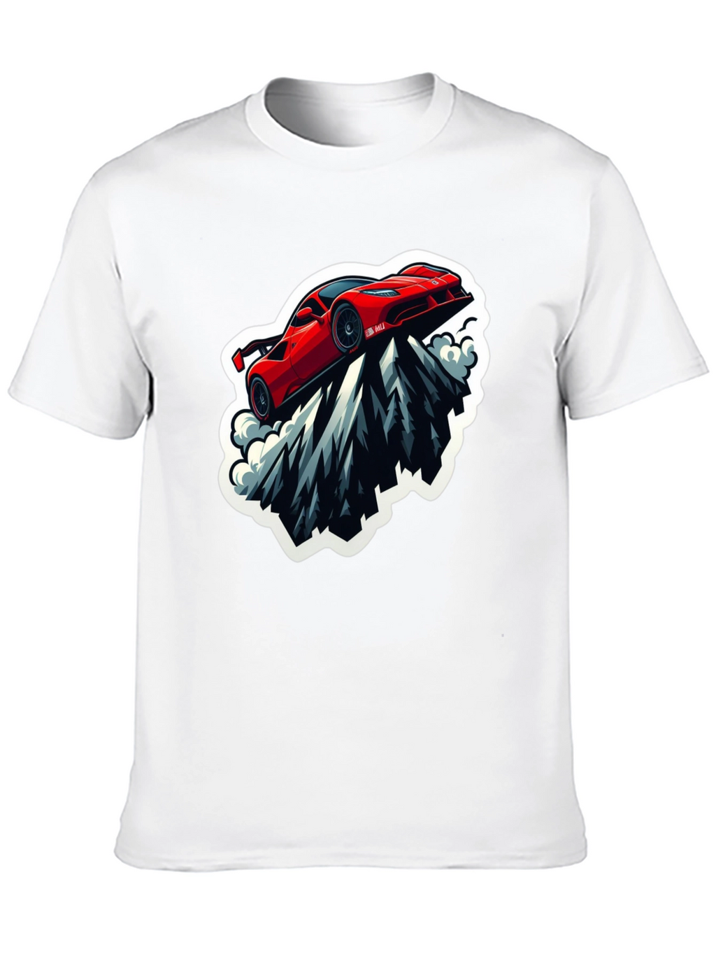 Red Sports Car Mountain Graphic Black T-Shirt