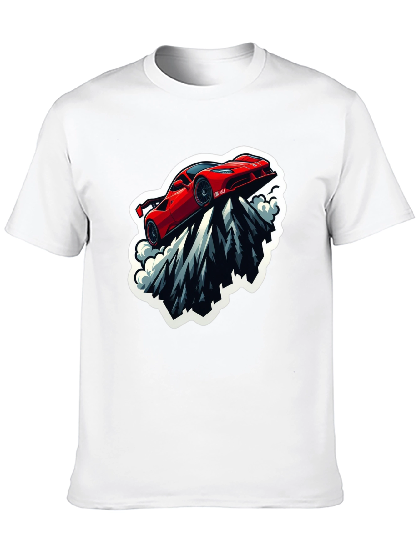 Red Sports Car Mountain Graphic Black T-Shirt
