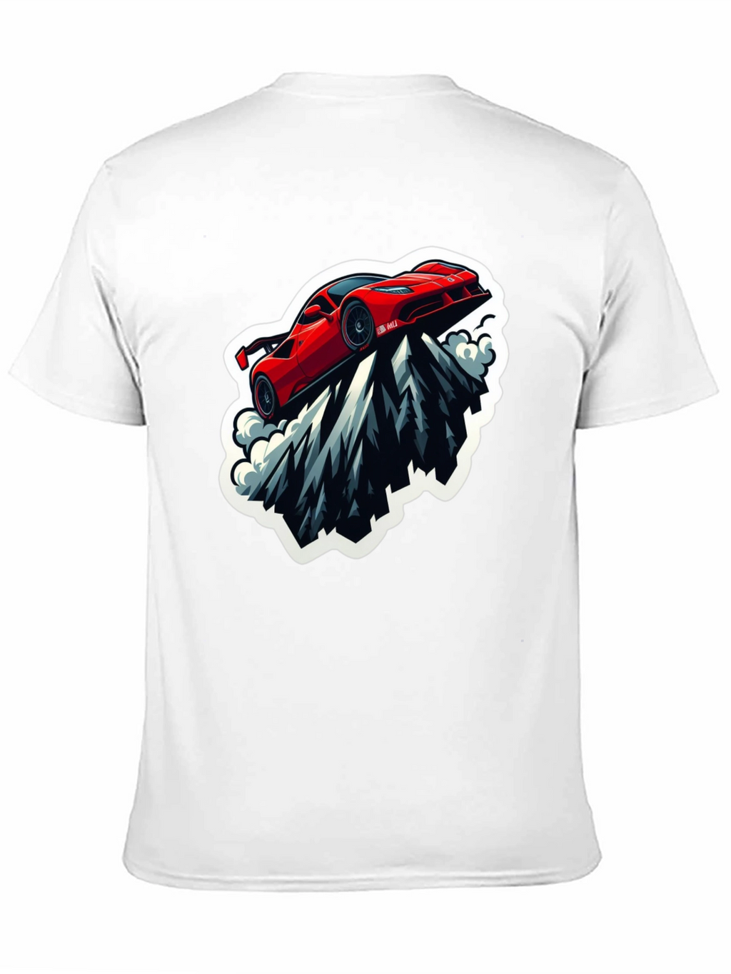 Red Sports Car Mountain Graphic Black T-Shirt