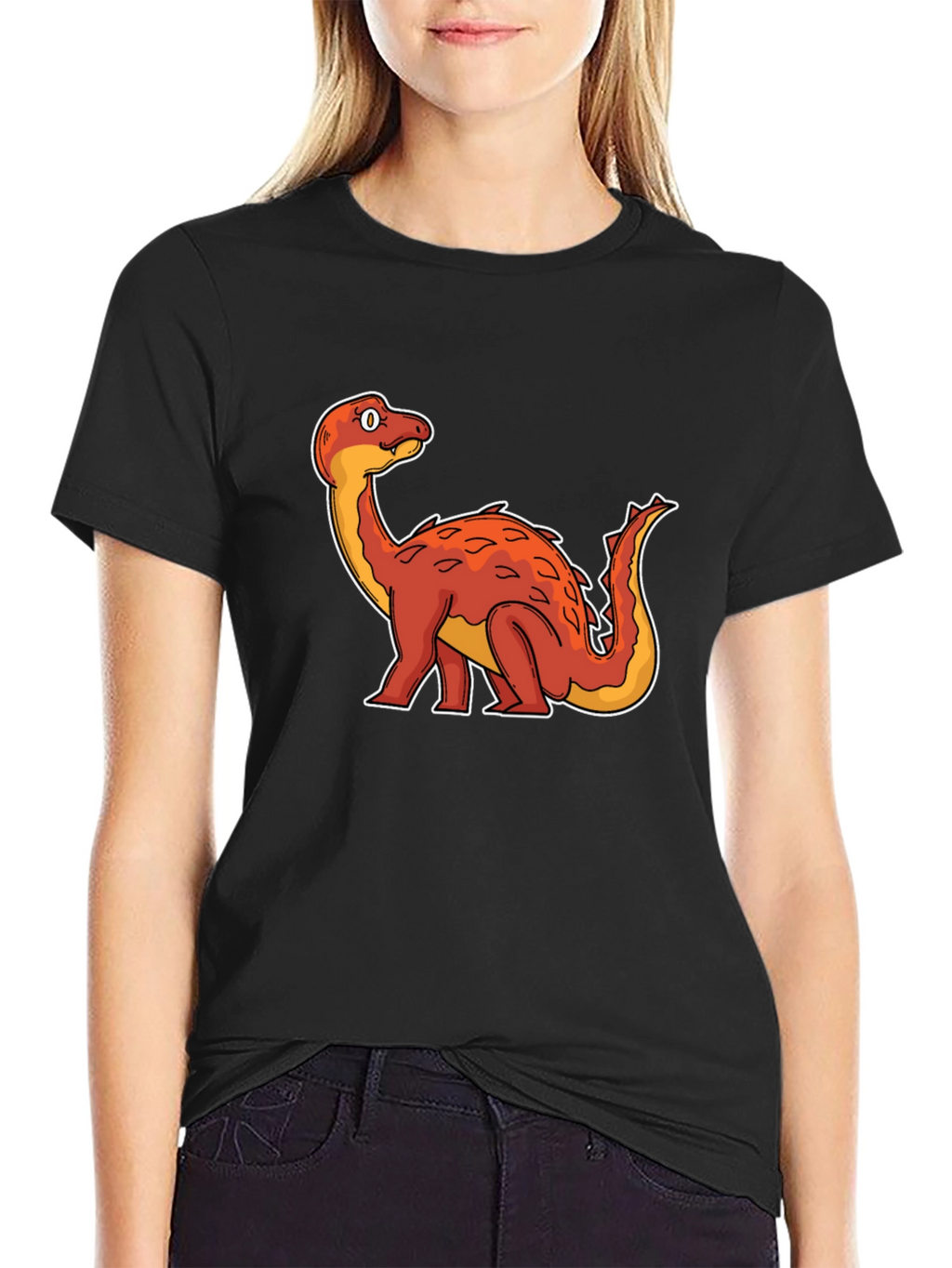 Dino Cartoon Graphic Tee - Black