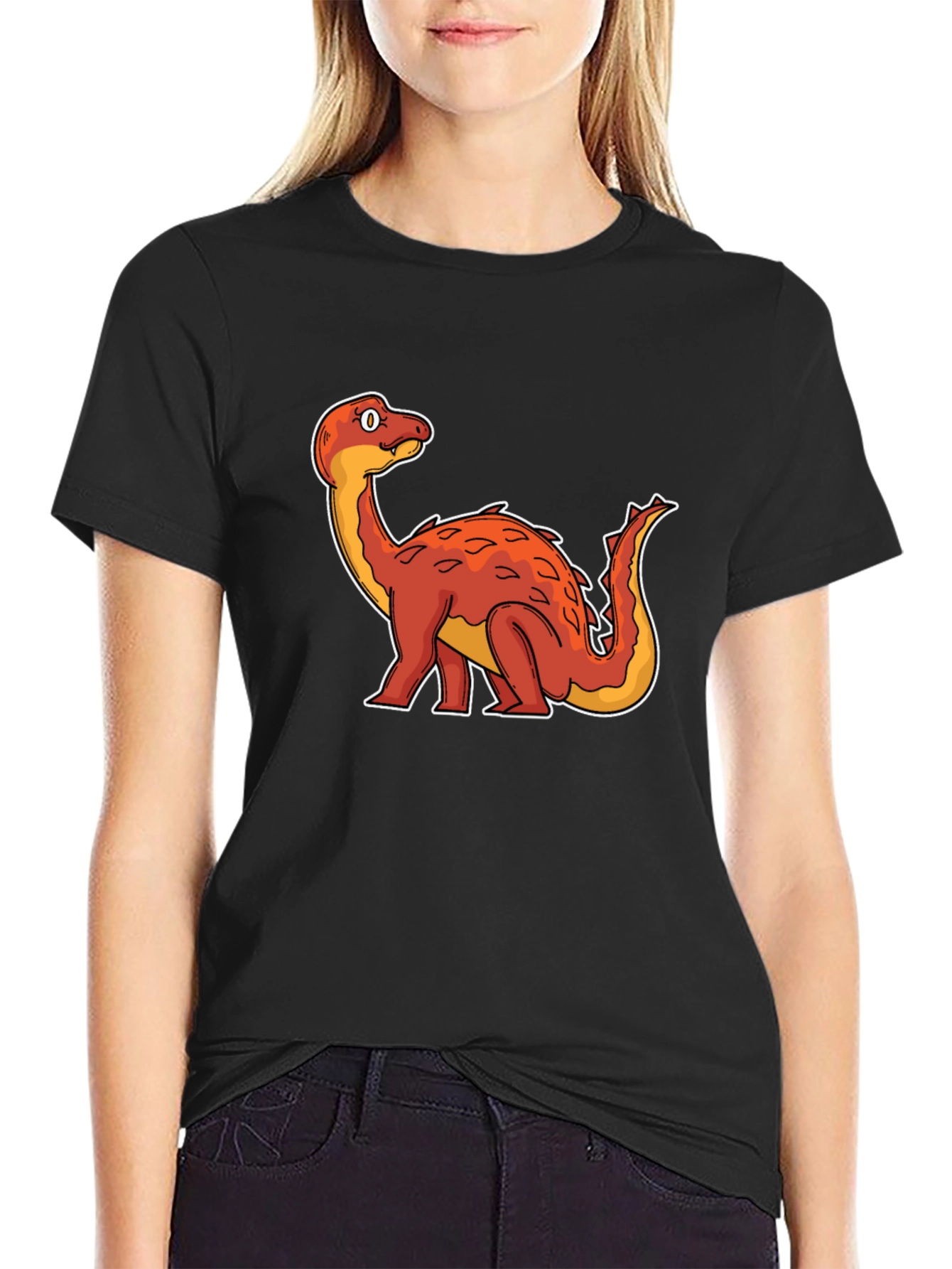 Dino Cartoon Graphic Tee - Black