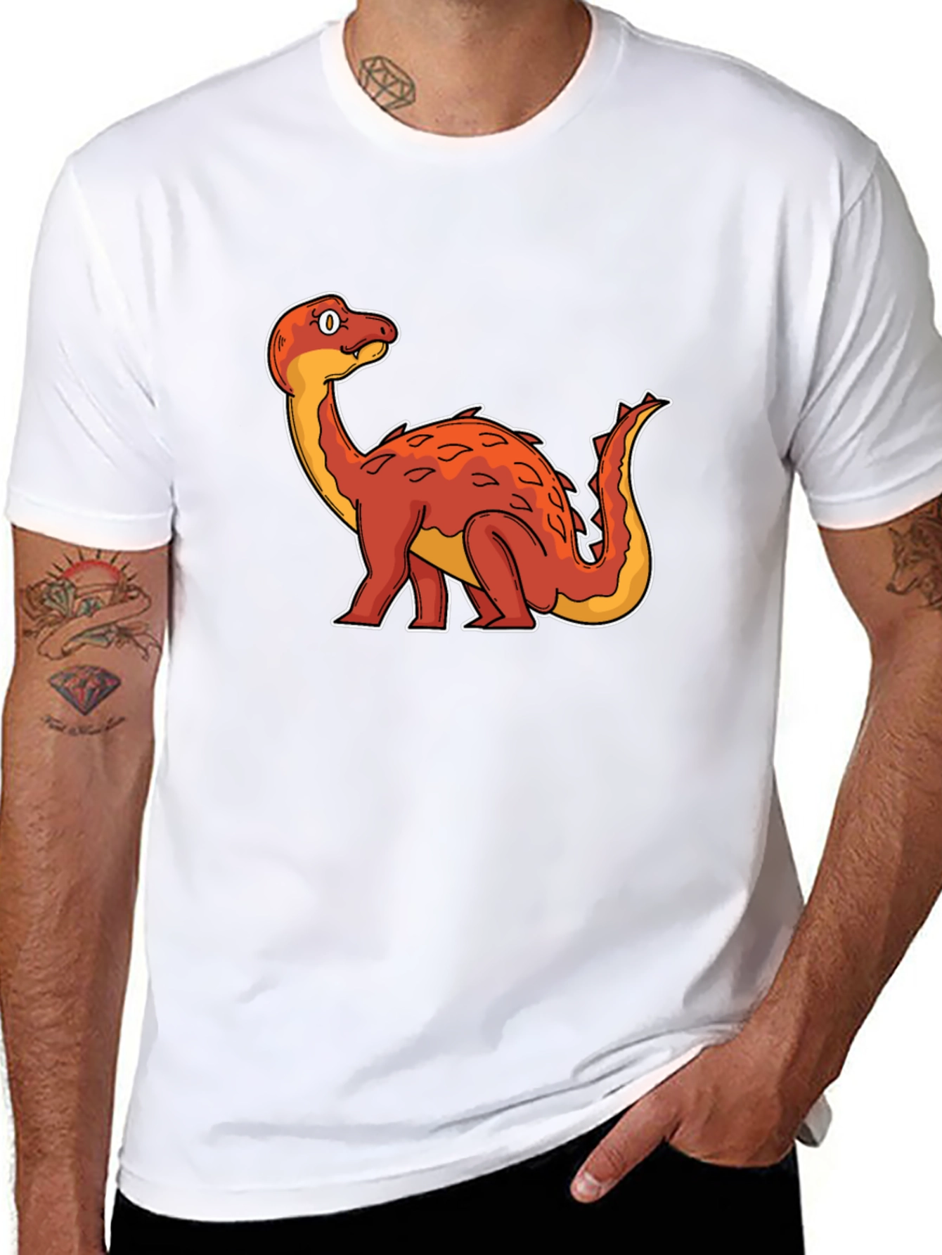Dino Cartoon Graphic Tee - Black