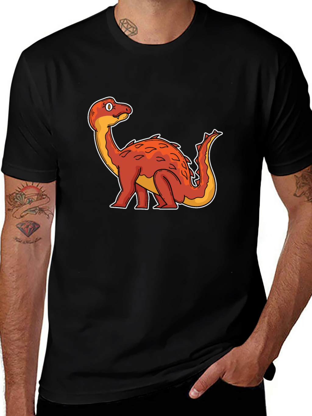 Dino Cartoon Graphic Tee - Black