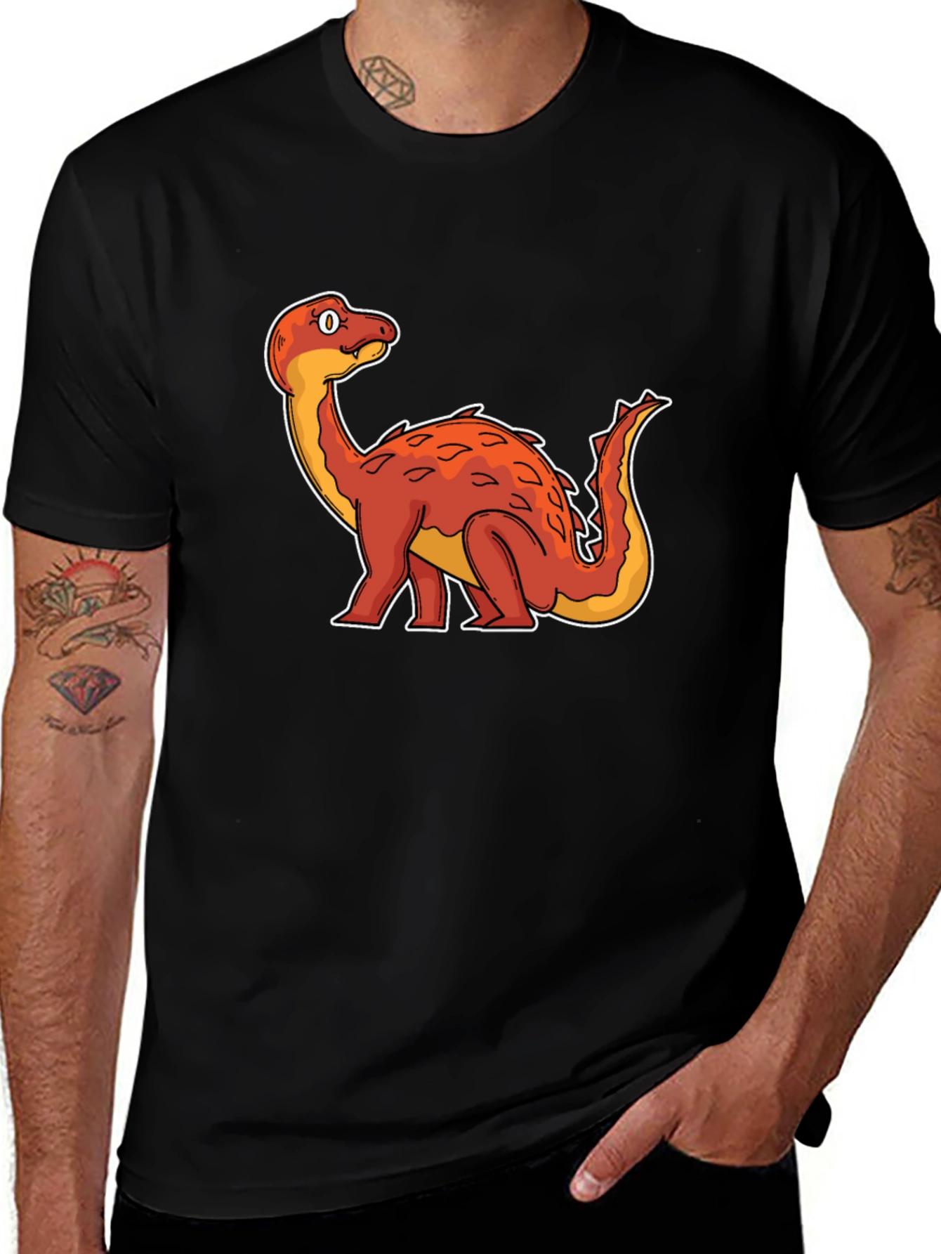 Dino Cartoon Graphic Tee - Black