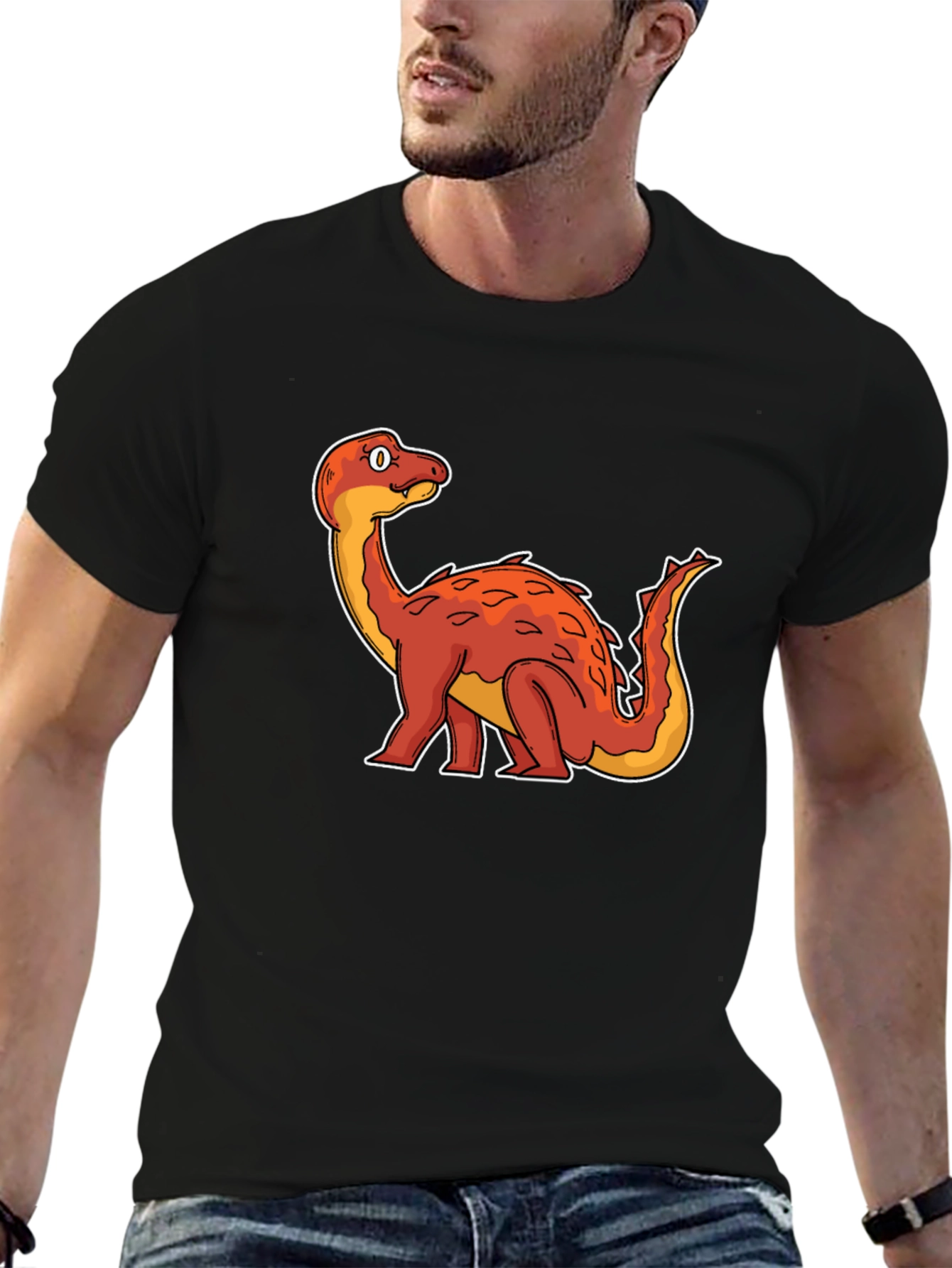 Dino Cartoon Graphic Tee - Black