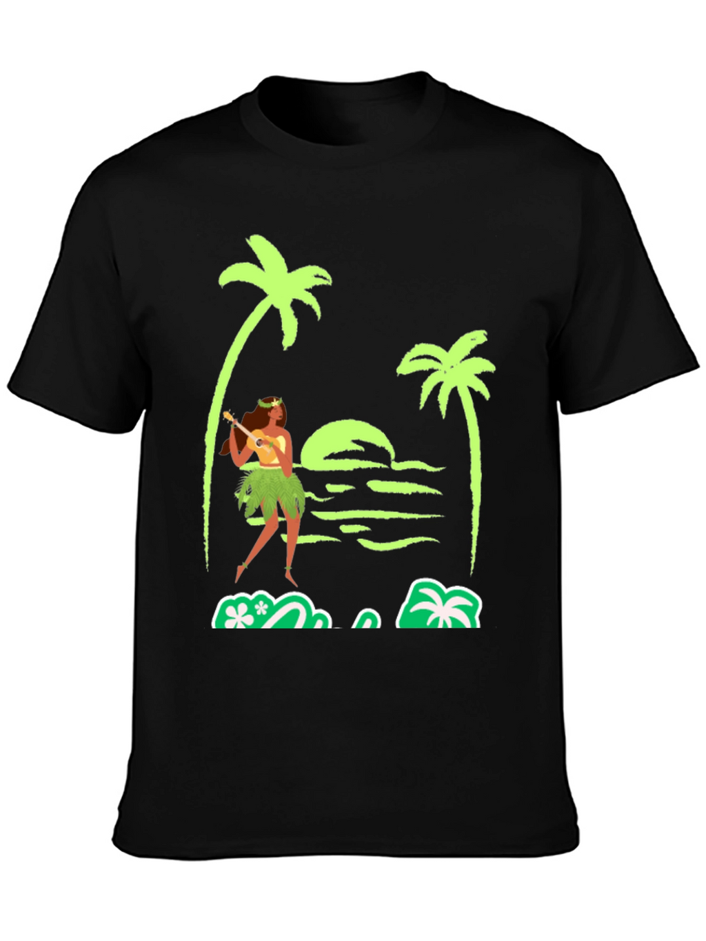 Island Vibes T-Shirt: Hula Girl Palm Trees Sunset Design