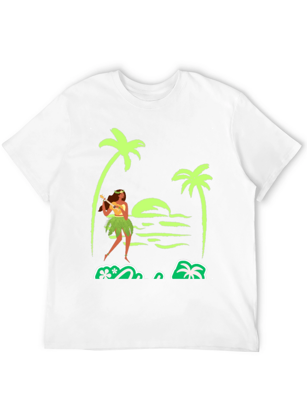 Island Vibes T-Shirt: Hula Girl Palm Trees Sunset Design