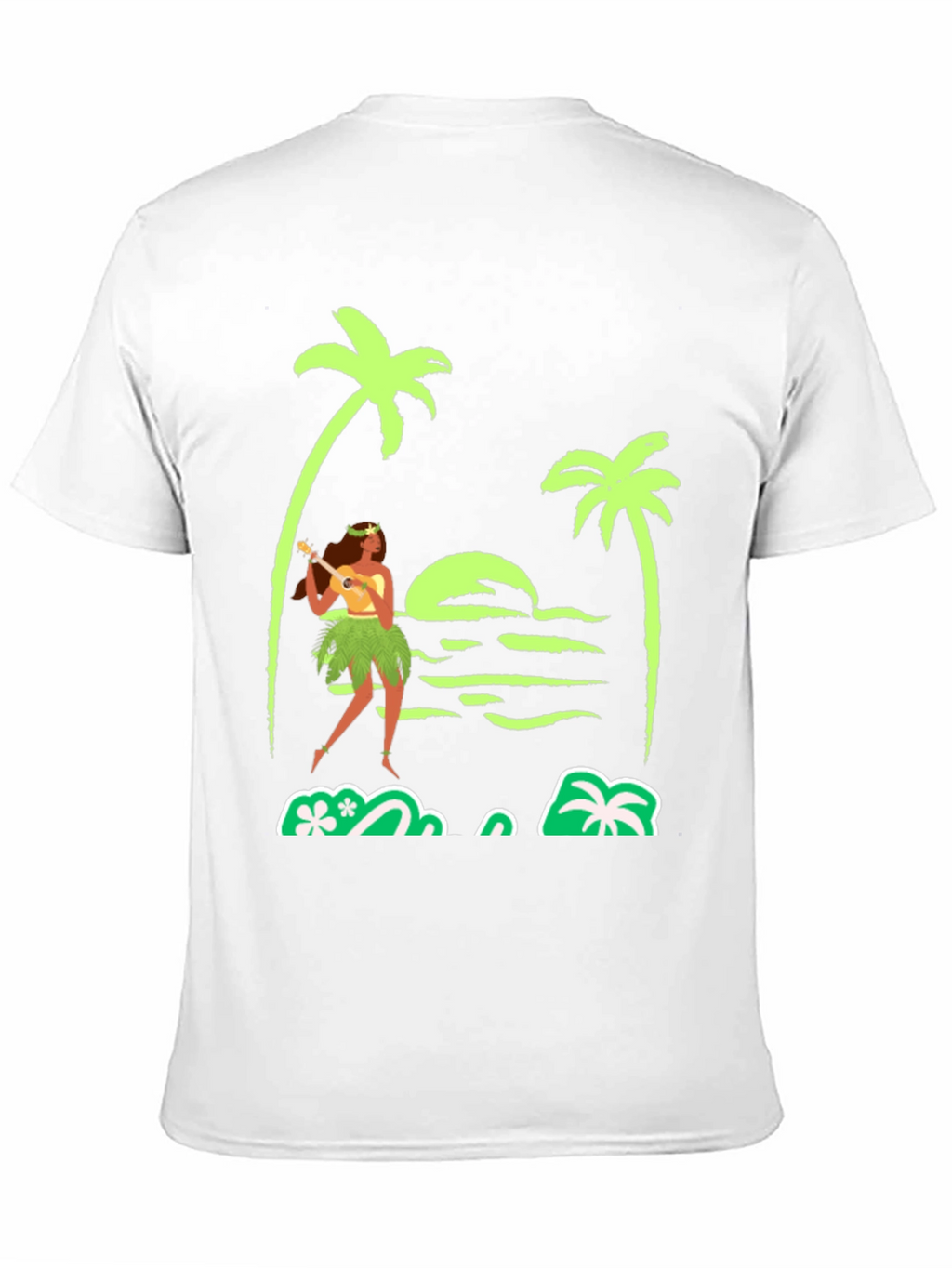 Island Vibes T-Shirt: Hula Girl Palm Trees Sunset Design