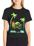 Island Vibes T-Shirt: Hula Girl Palm Trees Sunset Design