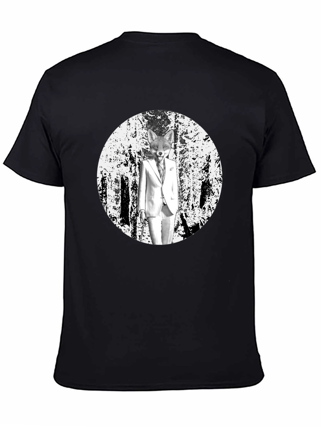 Fox in Suit Graphic Tee - Trendy Black T-Shirt