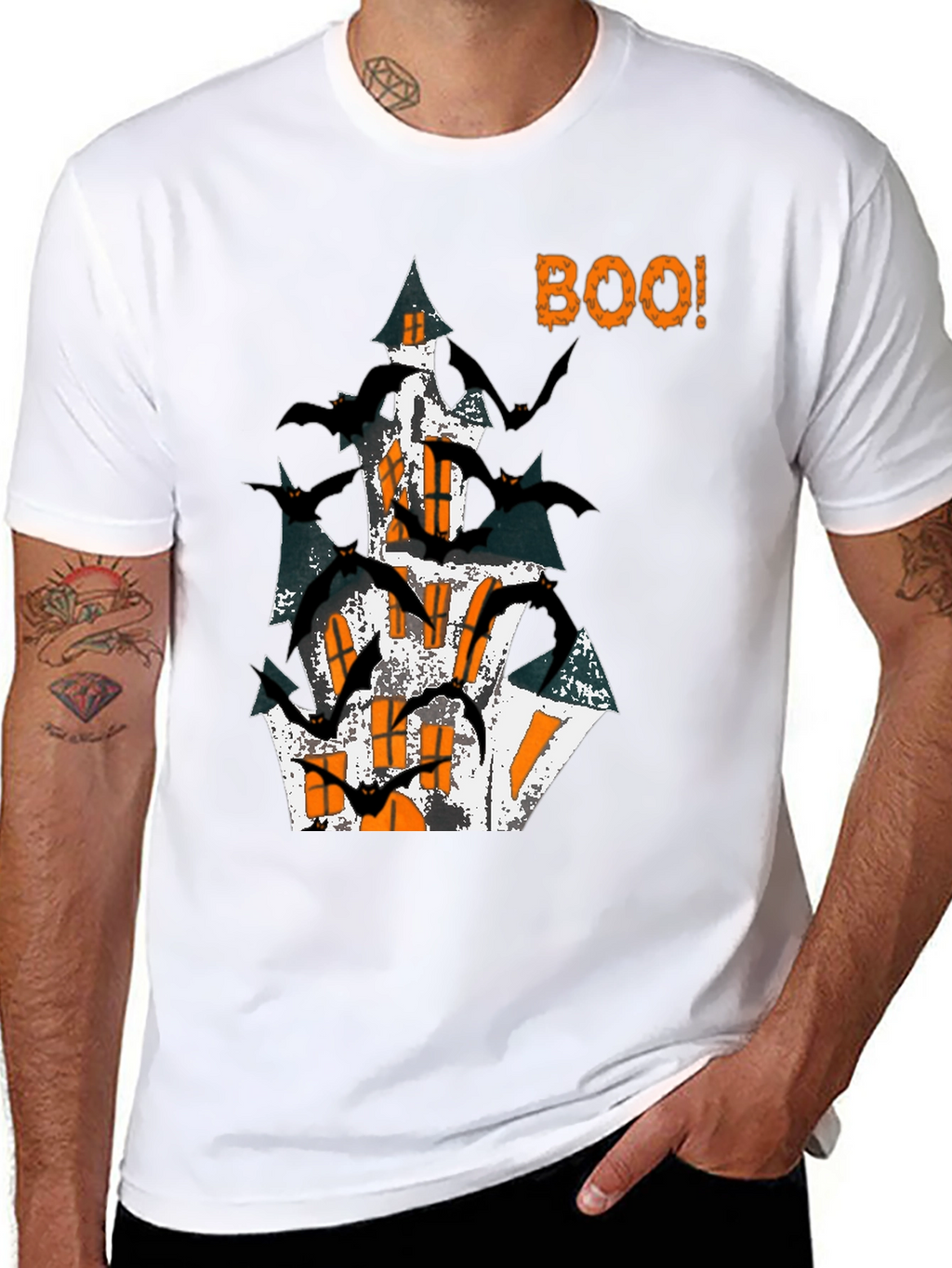 Halloween Spooky Haunted House Bats Graphic Tee