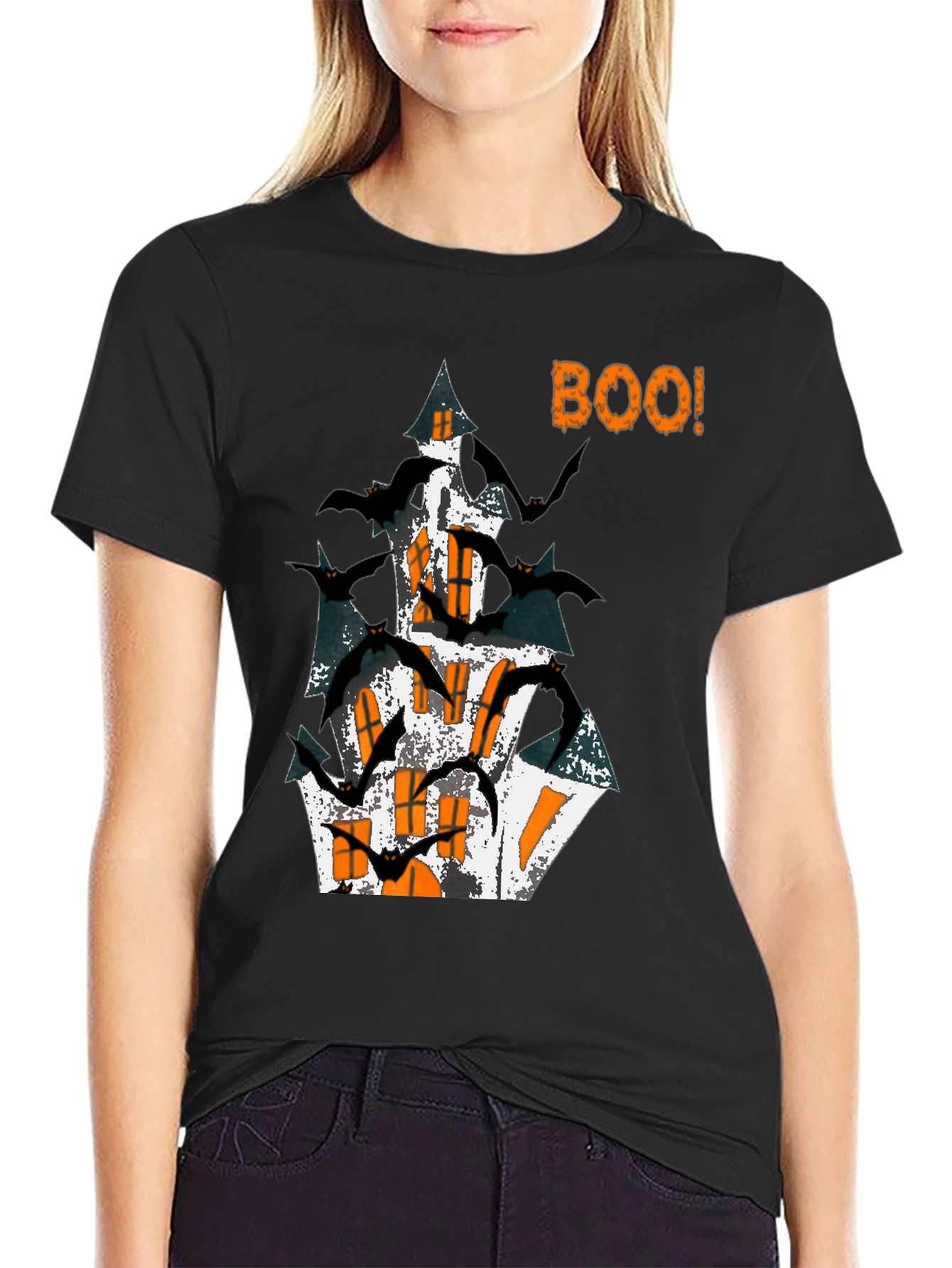 Halloween Spooky Haunted House Bats Graphic Tee