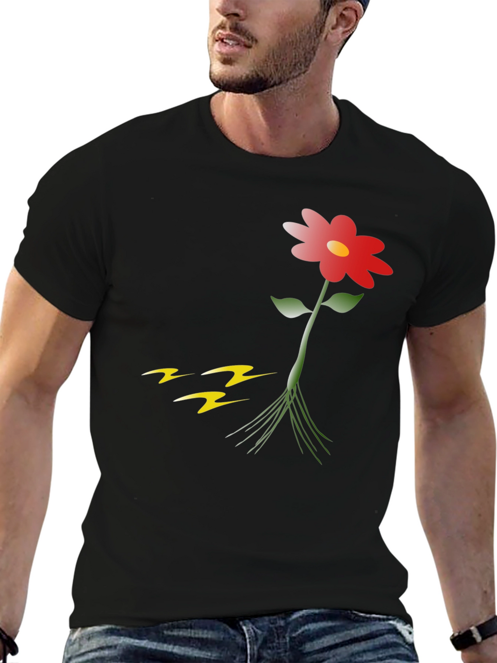 Flower Graphic Print Black T-Shirt