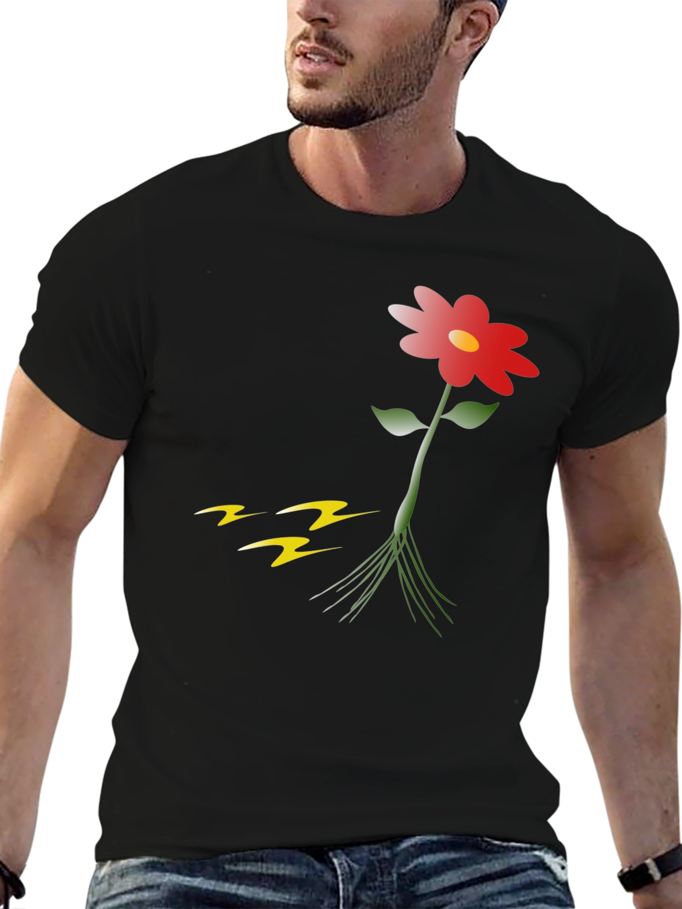 Flower Graphic Print Black T-Shirt
