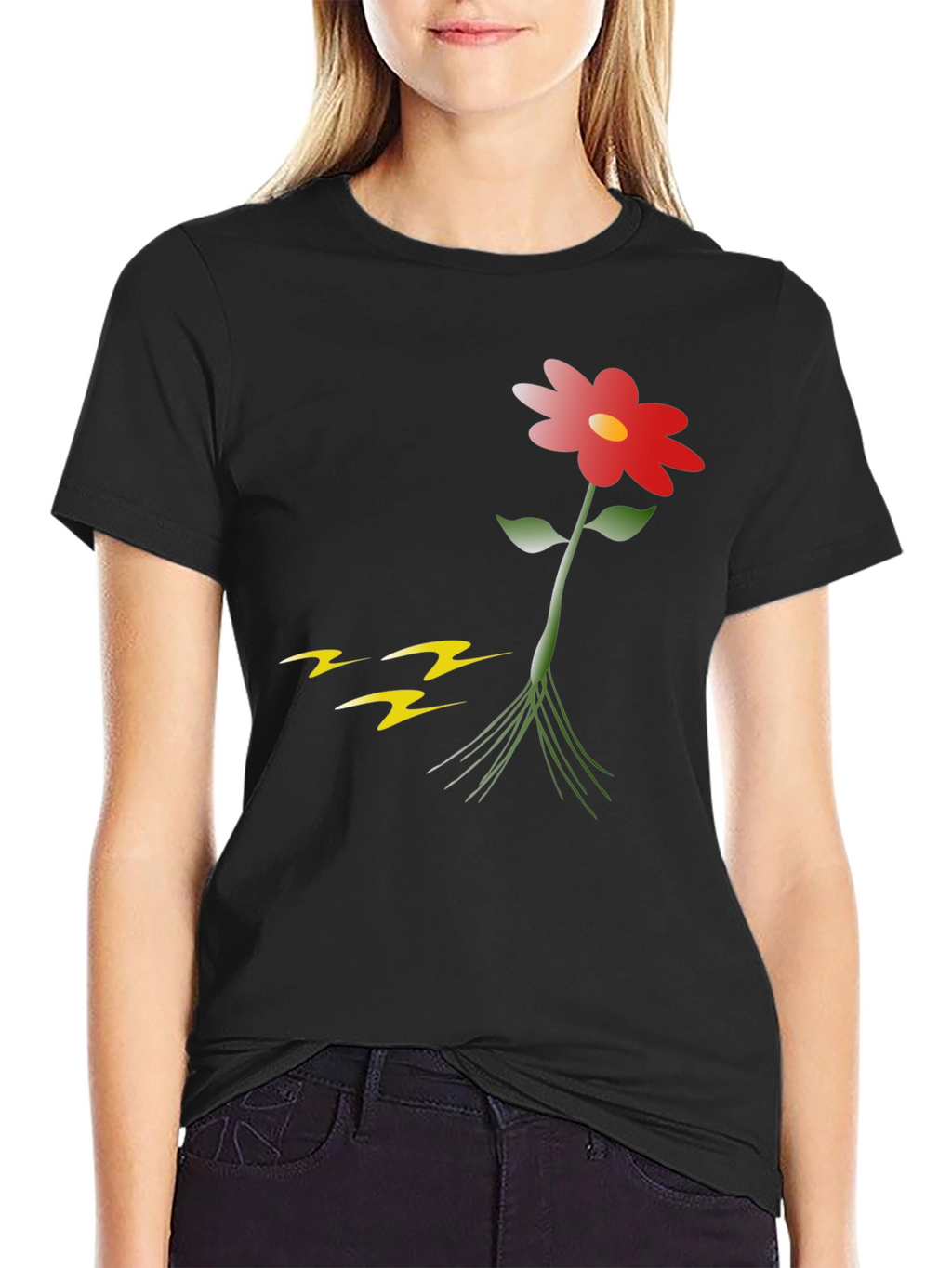 Flower Graphic Print Black T-Shirt
