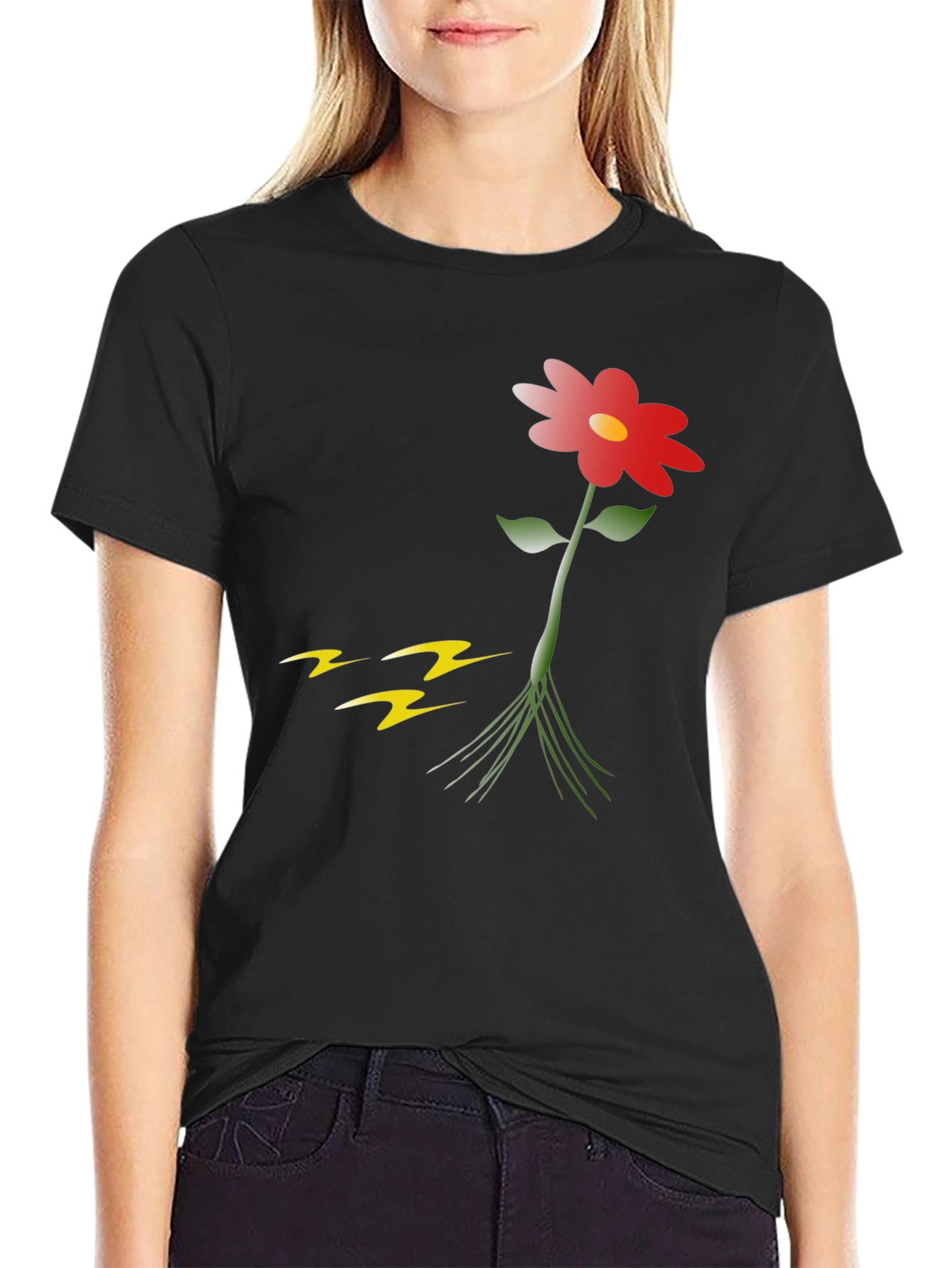 Flower Graphic Print Black T-Shirt