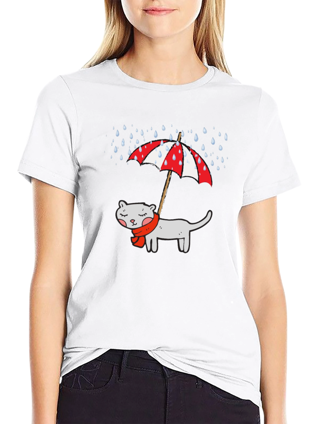 Cat Under Umbrella Graphic T-Shirt