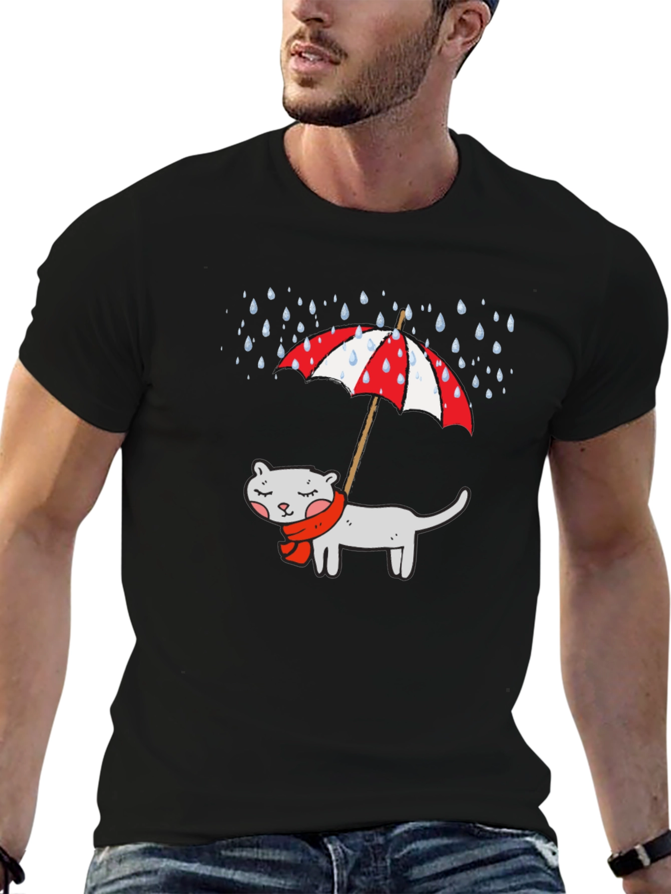 Cat Under Umbrella Graphic T-Shirt