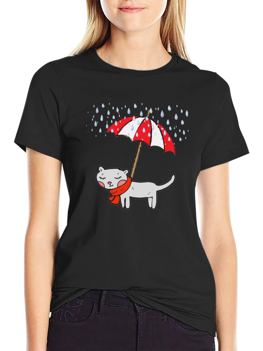 Cat Under Umbrella Graphic T-Shirt