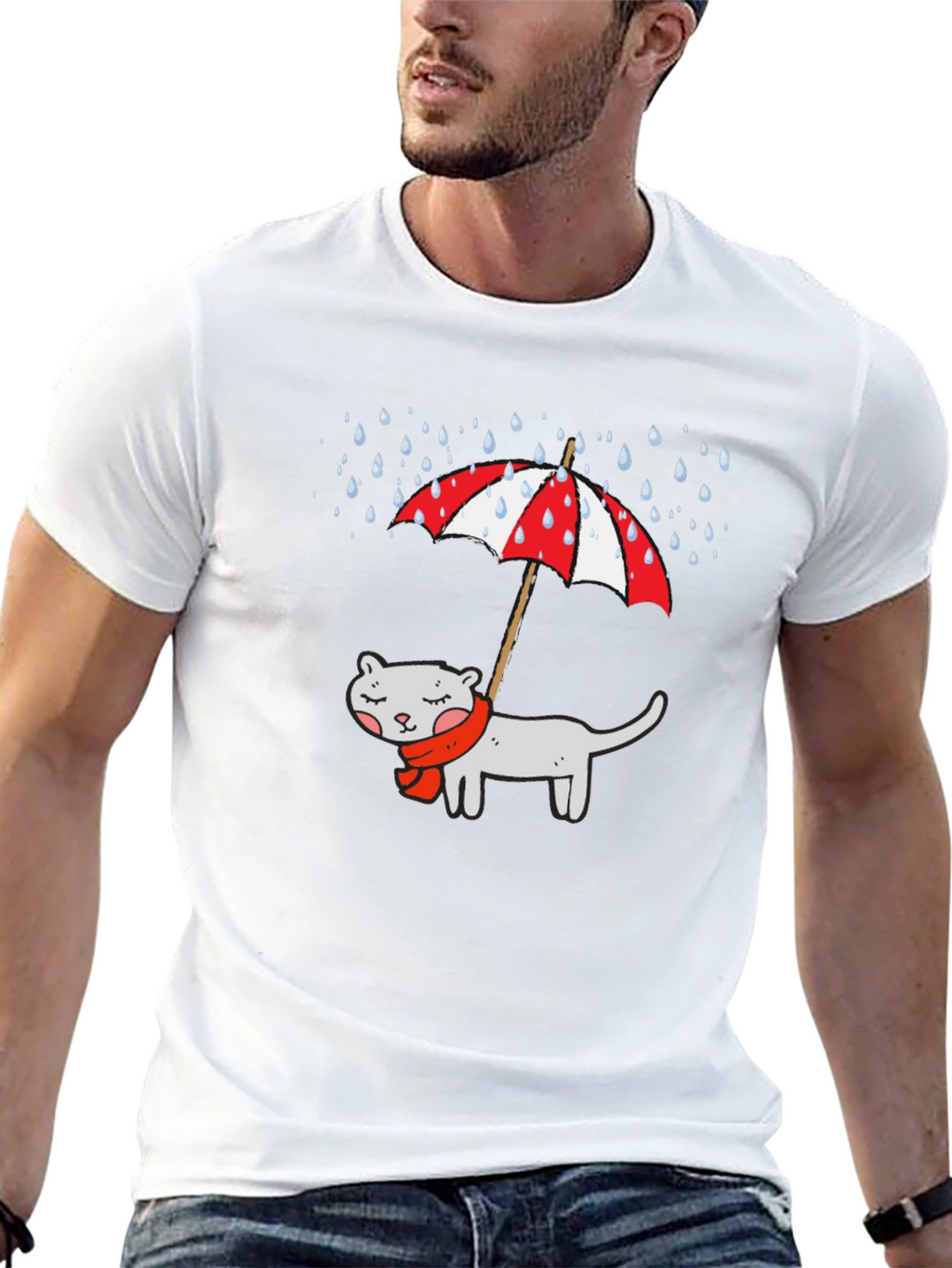 Cat Under Umbrella Graphic T-Shirt